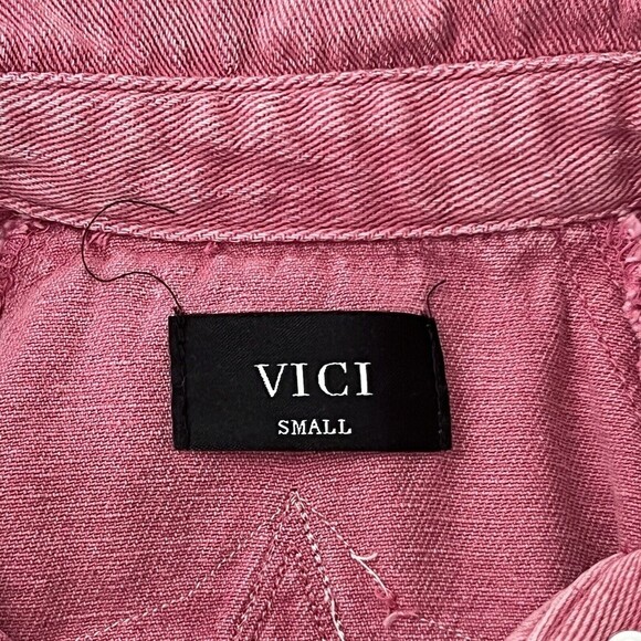 VICI Womens Size Small Pink Alberta Cotton Frayed Shacket - Picture 6 of 6